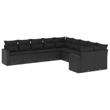 vidaXL 10 részes fekete polyrattan kerti ülőgarnitúra párnákkal (3219495) kerti bútor