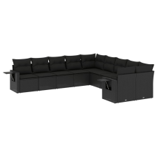 vidaXL 10 részes fekete polyrattan kerti ülőgarnitúra párnákkal (3220704) kerti bútor