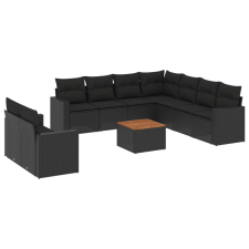 vidaXL 10 részes fekete polyrattan kerti ülőgarnitúra párnákkal (3224186) kerti bútor