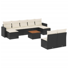 vidaXL 10 részes fekete polyrattan kerti ülőgarnitúra párnákkal (3224320) kerti bútor