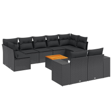 vidaXL 10 részes fekete polyrattan kerti ülőgarnitúra párnákkal (3225593) kerti bútor