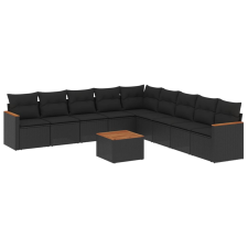 vidaXL 10 részes fekete polyrattan kerti ülőgarnitúra párnákkal (3226062) kerti bútor