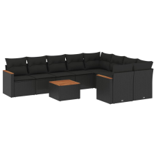 vidaXL 10 részes fekete polyrattan kerti ülőgarnitúra párnákkal (3226307) kerti bútor