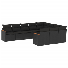 vidaXL 10 részes fekete polyrattan kerti ülőgarnitúra párnákkal (3226335) kerti bútor