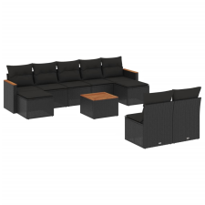 vidaXL 10 részes fekete polyrattan kerti ülőgarnitúra párnákkal (3226377) kerti bútor