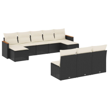 vidaXL 10 részes fekete polyrattan kerti ülőgarnitúra párnákkal (3226385) kerti bútor