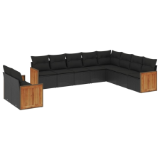 vidaXL 10 részes fekete polyrattan kerti ülőgarnitúra párnákkal (3227791) kerti bútor