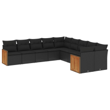 vidaXL 10 részes fekete polyrattan kerti ülőgarnitúra párnákkal (3228029) kerti bútor