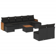 vidaXL 10 részes fekete polyrattan kerti ülőgarnitúra párnákkal (3228057) kerti bútor