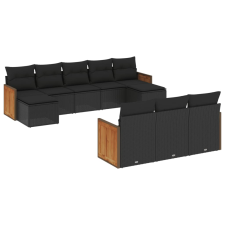 vidaXL 10 részes fekete polyrattan kerti ülőgarnitúra párnákkal (3228092) kerti bútor