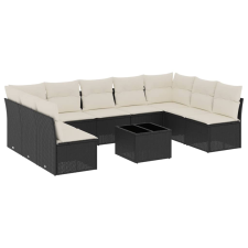 vidaXL 10 részes fekete polyrattan kerti ülőgarnitúra párnákkal (3249915) kerti bútor