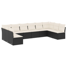vidaXL 10 részes fekete polyrattan kerti ülőgarnitúra párnákkal (3249925) kerti bútor