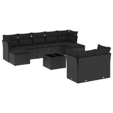vidaXL 10 részes fekete polyrattan kerti ülőgarnitúra párnákkal (3250154) kerti bútor