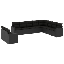 vidaXL 10 részes fekete polyrattan kerti ülőgarnitúra párnákkal (3251502) kerti bútor