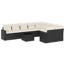vidaXL 10 részes fekete polyrattan kerti ülőgarnitúra párnákkal (3251783) kerti bútor