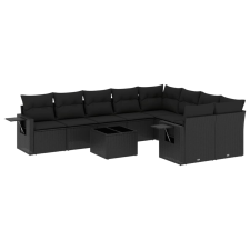 vidaXL 10 részes fekete polyrattan kerti ülőgarnitúra párnákkal (3252982) kerti bútor