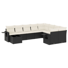 vidaXL 10 részes fekete polyrattan kerti ülőgarnitúra párnákkal (3252993) kerti bútor