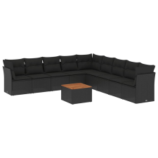 vidaXL 10 részes fekete polyrattan kerti ülőgarnitúra párnákkal (3256020) kerti bútor