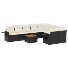 vidaXL 10 részes fekete polyrattan kerti ülőgarnitúra párnákkal (3257050) kerti bútor