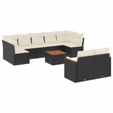 vidaXL 10 részes fekete polyrattan kerti ülőgarnitúra párnákkal (3258696) kerti bútor