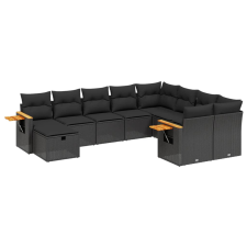 vidaXL 10 részes fekete polyrattan kerti ülőgarnitúra párnákkal (3259556) kerti bútor
