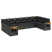 vidaXL 10 részes fekete polyrattan kerti ülőgarnitúra párnákkal (3259563) kerti bútor