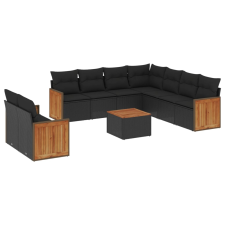 vidaXL 10 részes fekete polyrattan kerti ülőgarnitúra párnákkal (3260186) kerti bútor