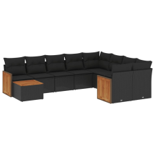 vidaXL 10 részes fekete polyrattan kerti ülőgarnitúra párnákkal (3260396) kerti bútor