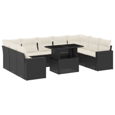 vidaXL 10 részes fekete polyrattan kerti ülőgarnitúra párnákkal (3267476) kerti bútor