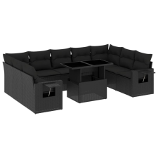 vidaXL 10 részes fekete polyrattan kerti ülőgarnitúra párnákkal (3268105) kerti bútor
