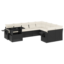 vidaXL 10 részes fekete polyrattan kerti ülőgarnitúra párnákkal (3268136) kerti bútor