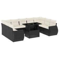 vidaXL 10 részes fekete polyrattan kerti ülőgarnitúra párnákkal (3268736) kerti bútor