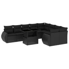 vidaXL 10 részes fekete polyrattan kerti ülőgarnitúra párnákkal (3268755) kerti bútor