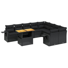 vidaXL 10 részes fekete polyrattan kerti ülőgarnitúra párnákkal (3271909) kerti bútor