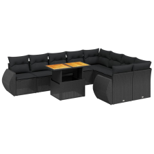 vidaXL 10 részes fekete polyrattan kerti ülőgarnitúra párnákkal (3272350) kerti bútor