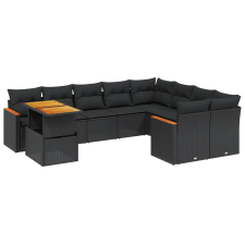 vidaXL 10 részes fekete polyrattan kerti ülőgarnitúra párnákkal (3273239) kerti bútor
