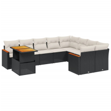 vidaXL 10 részes fekete polyrattan kerti ülőgarnitúra párnákkal (3273240) kerti bútor