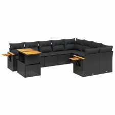 vidaXL 10 részes fekete polyrattan kerti ülőgarnitúra párnákkal (3273680) kerti bútor