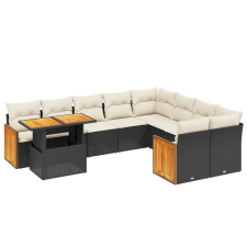 vidaXL 10 részes fekete polyrattan kerti ülőgarnitúra párnákkal (3274122) kerti bútor