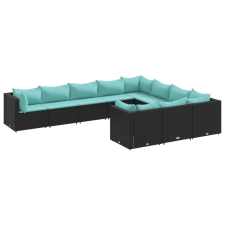 vidaXL 10 részes fekete polyrattan kerti ülőgarnitúra párnákkal (3308332) kerti bútor