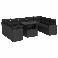vidaXL 10 részes fekete polyrattan kerti ülőgarnitúra párnákkal (3326376) kerti bútor