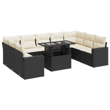 vidaXL 10 részes fekete polyrattan kerti ülőgarnitúra párnákkal (3326377) kerti bútor