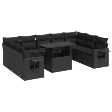 vidaXL 10 részes fekete polyrattan kerti ülőgarnitúra párnákkal (3326536) kerti bútor