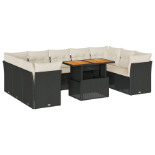 vidaXL 10 részes fekete polyrattan kerti ülőgarnitúra párnákkal (3326968) kerti bútor