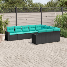 vidaXL 10 részes fekete polyrattan kerti ülőgarnitúra párnával kerti bútor