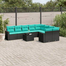 vidaXL 10 részes fekete polyrattan kerti ülőgarnitúra párnával kerti bútor
