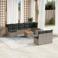 vidaXL 10 részes szürke polyrattan kerti ülőgarnitúra párnákkal kerti bútor