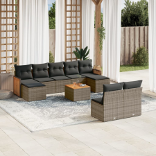 vidaXL 10 részes szürke polyrattan kerti ülőgarnitúra párnákkal kerti bútor
