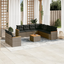 vidaXL 10 részes szürke polyrattan kerti ülőgarnitúra párnákkal kerti bútor