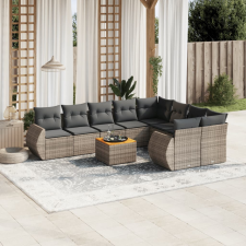 vidaXL 10 részes szürke polyrattan kerti ülőgarnitúra párnákkal kerti bútor